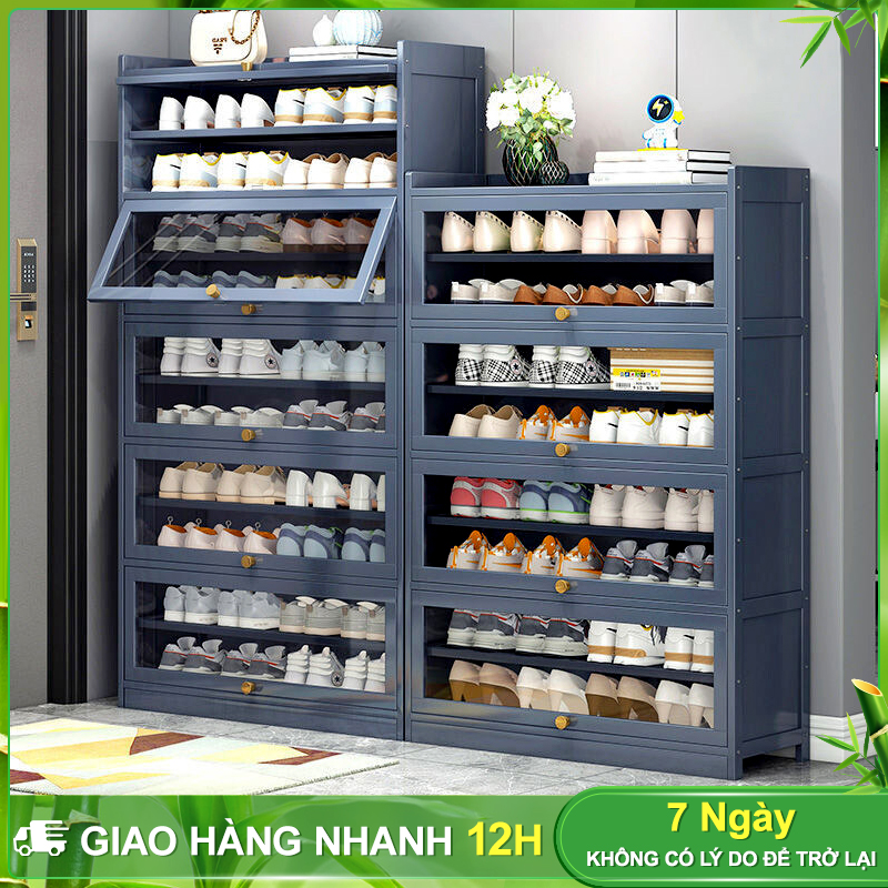 BOHO Tủ giày gỗ tre tự nhiên Tủ giày dép nhiều ngăn decor phòng khách đẹp kệ giày gỗ sơn bóng chống nước, mối mọt cao cấp