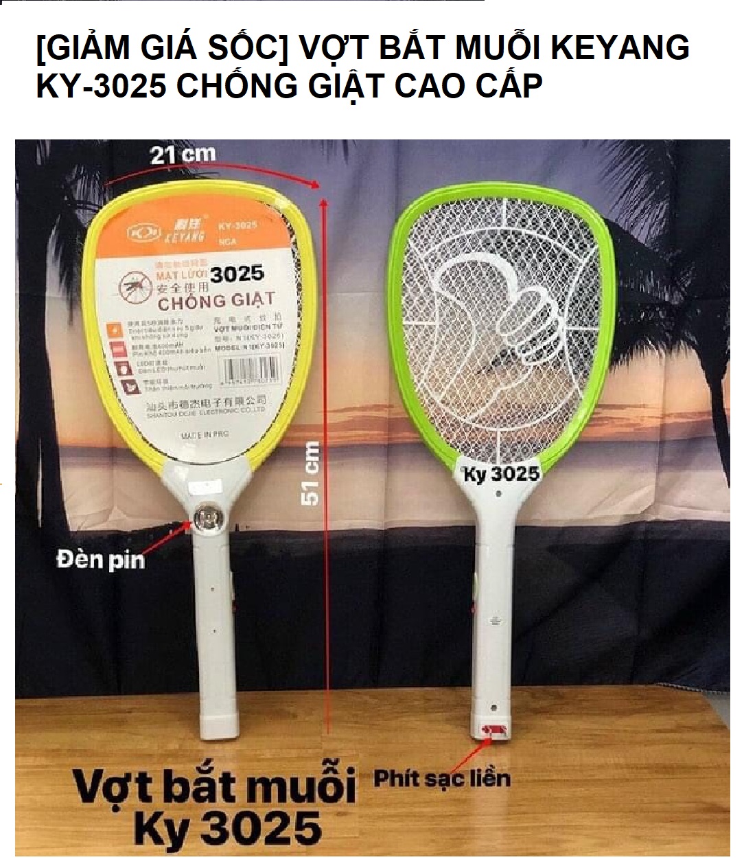 Vợt bắt muỗi keyang ky-3025 chống giật cao cấp