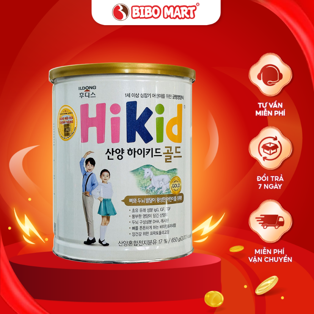 Sữa Dê HiKid Sữa Bột Tăng Chiều Cao Phát Triển Não Bộ Hỗ Trợ Tiêu Hóa Dành Cho Bé Từ 1 - 9 Tuổi Lon 650g - Bibo Mart