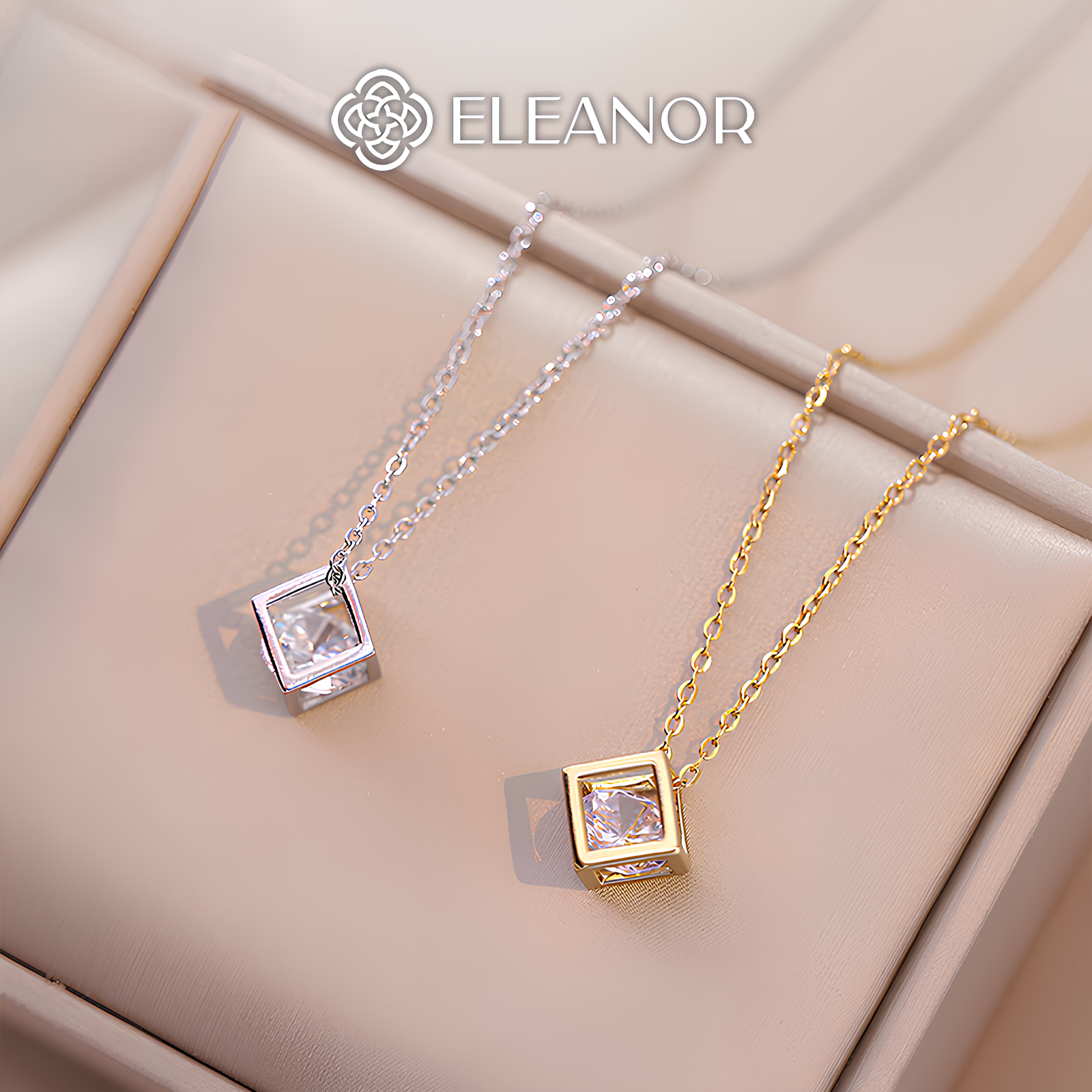  Dây chuyền nữ titan Eleanor Accessories thiết kế hình vuông đính đá phụ kiện trang sức vòng cổ 8384 
