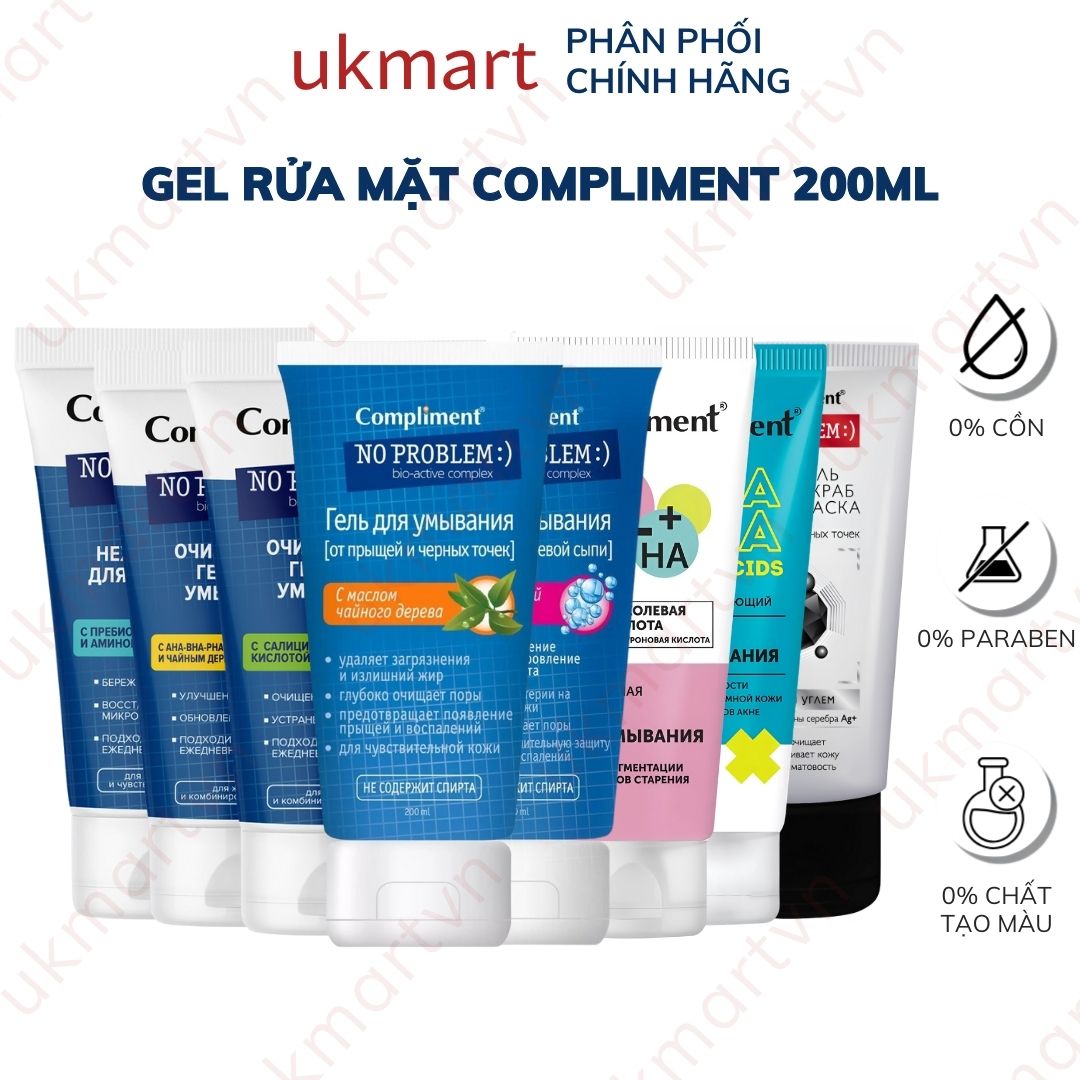 Gel rửa mặt BHA Compliment No Problem làm sạch sâu, giảm viêm & mụn 200ml