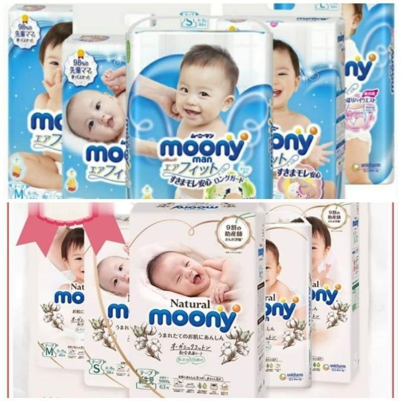 Bỉm moony dán quần các size nb90/s84/m64/m58/l54/l44/xl38/xxl26
