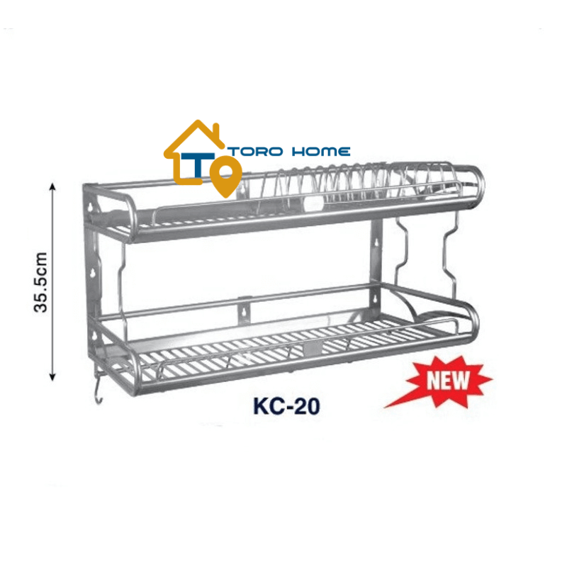 Kệ chén dĩa inox 304 kc-20 loại 2 tầng toro home, kệ úp bát đĩa nhà bếp, cam kết inox chuẩn 304