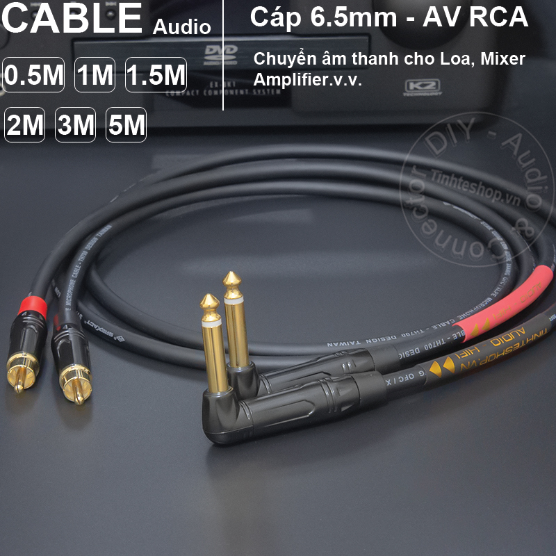 Dây 6 ly cong ra hoa sen 1 cặp diy 0.5 đến 10 mét - cáp 6.5mm sang rca