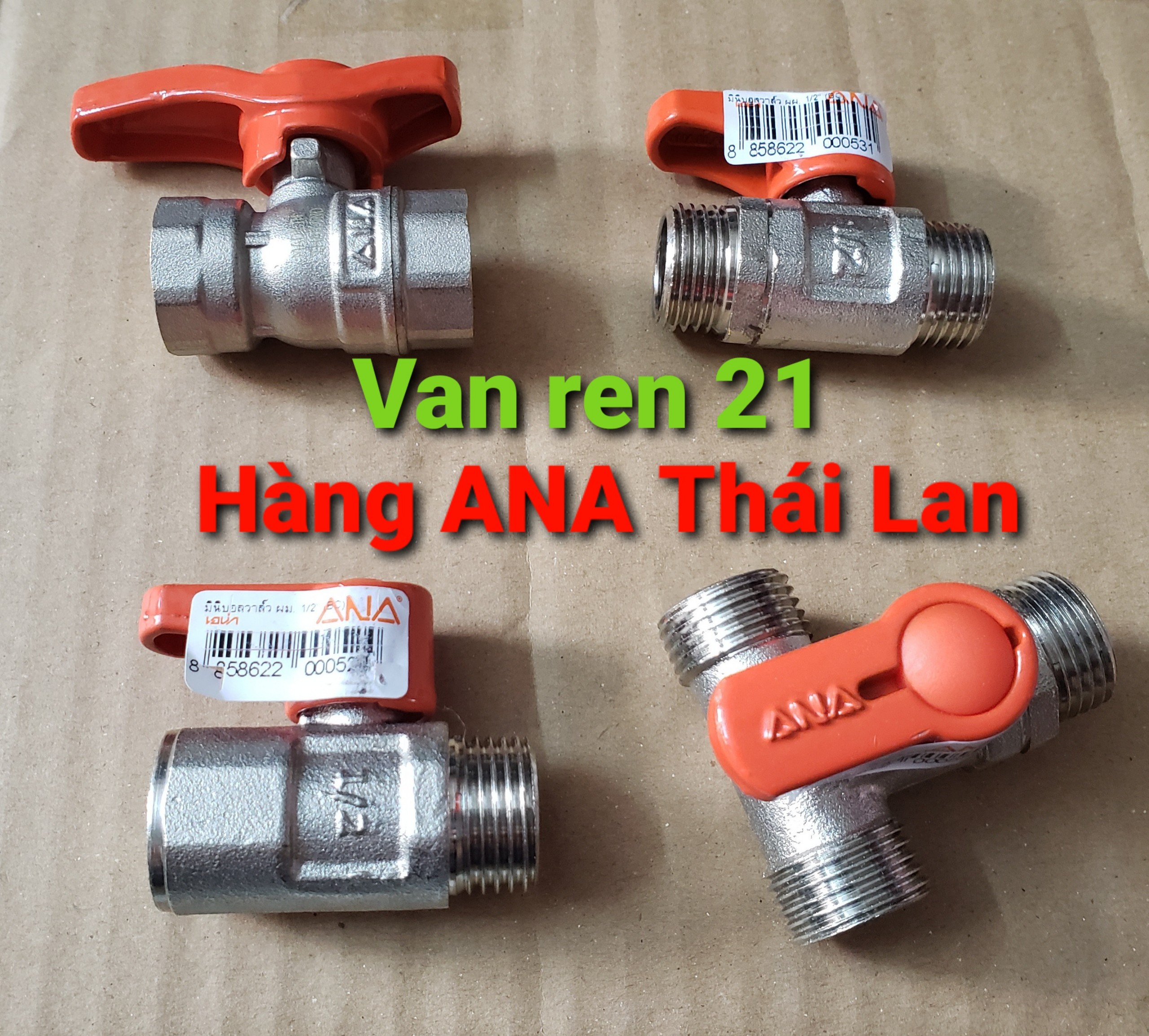 [ANA Thái Lan] Van khóa nước răng ren trong 21, ren ngoài 1/2, tê van đồng ANA Thái Lan chính hãng