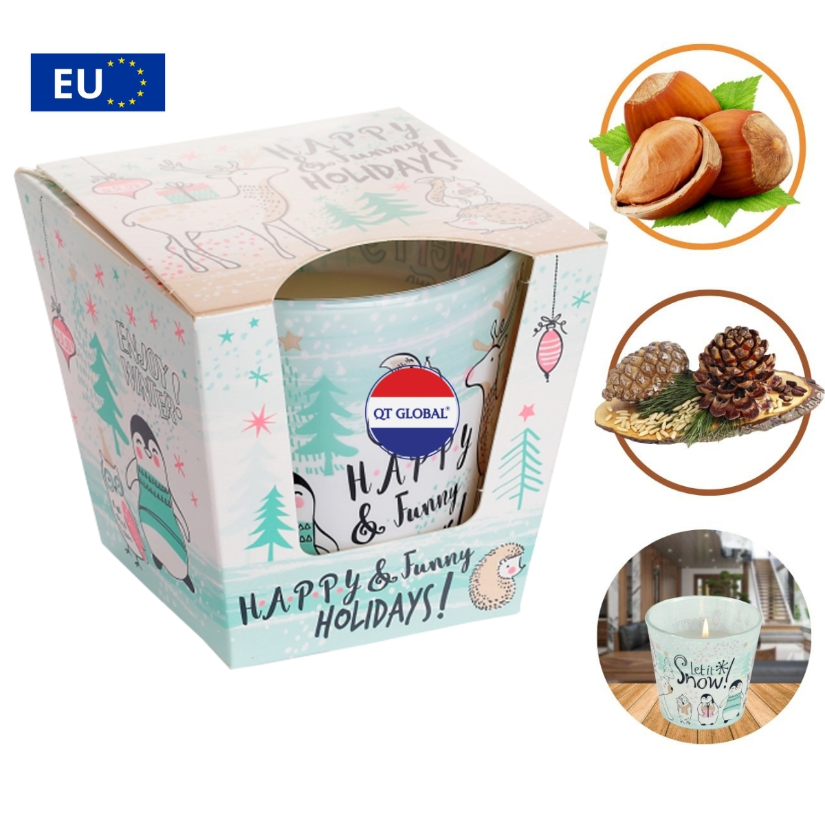 Ly nến thơm Bartek Candles 115g Merry and Bright  - tuyết, thông, quế, thơm phòng, hỗ trợ khử mùi (giao mẫu ngẫu nhiên)