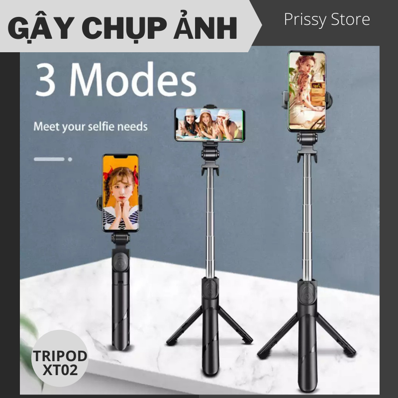 Gậy chụp ảnh bluetooth tripod 3 chân selfie có điều khiển giá đỡ livestream chụp hình tự sướng xt02 xoay ngang dọc Prissy Store