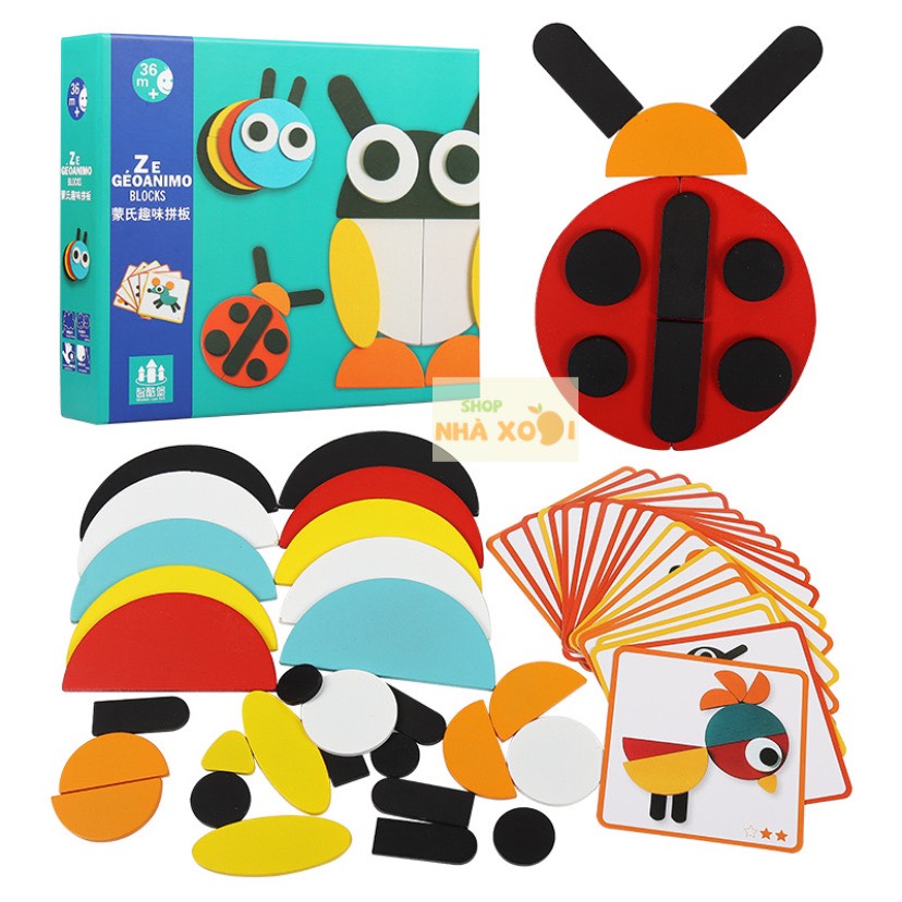 Đồ chơi gỗ xếp hình tangram hình các con vật, đồ chơi thông minh xếp hình montessori pattern blocks, đồ chơi thông minh, giáo cụ montessori, đồ chơi phát triển trí tuệ, shop nhà xoài