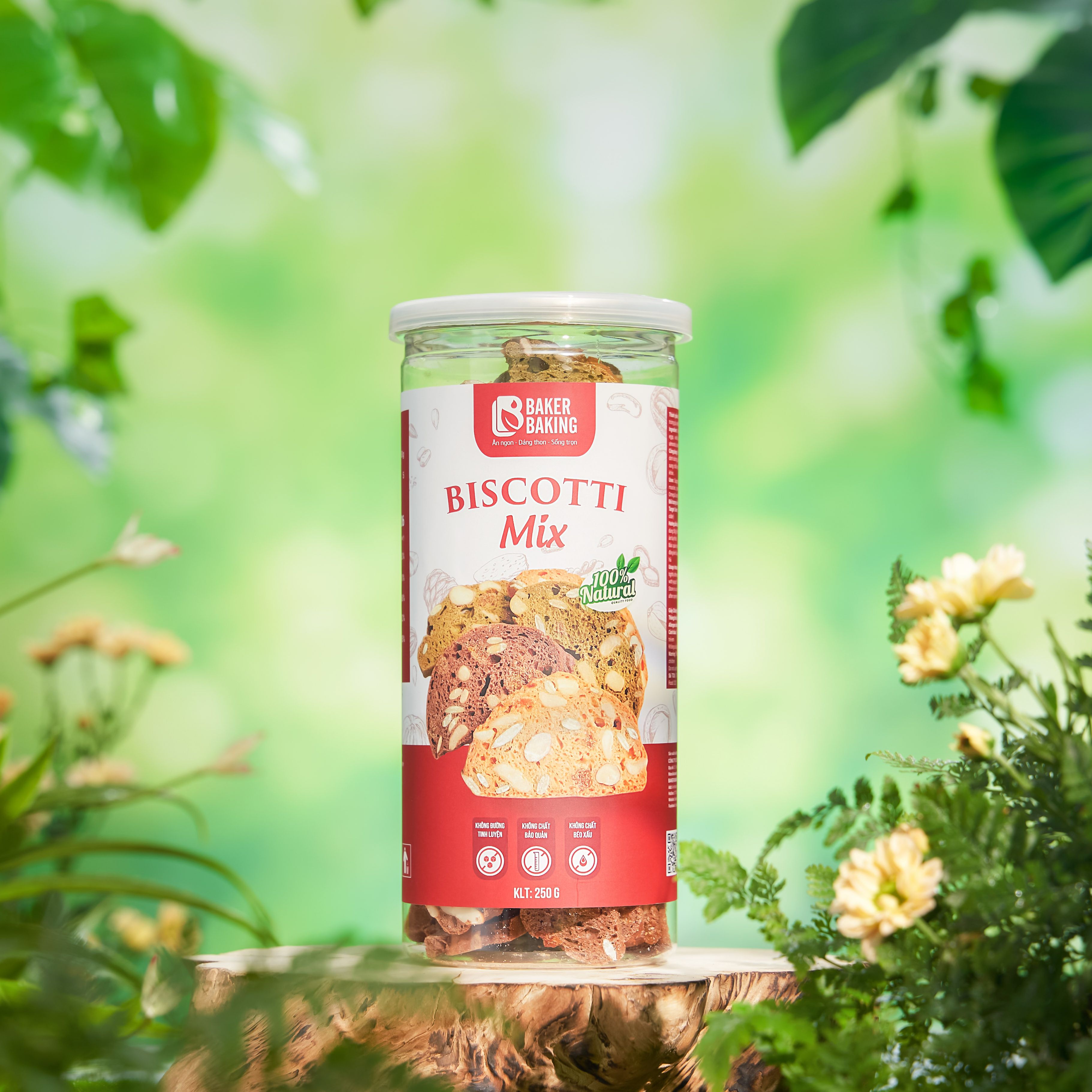 Bánh Biscotti Baker Baking nguyên cám mix không đường, không chất bảo quản dành cho người tiểu đường, ăn kiêng 250g