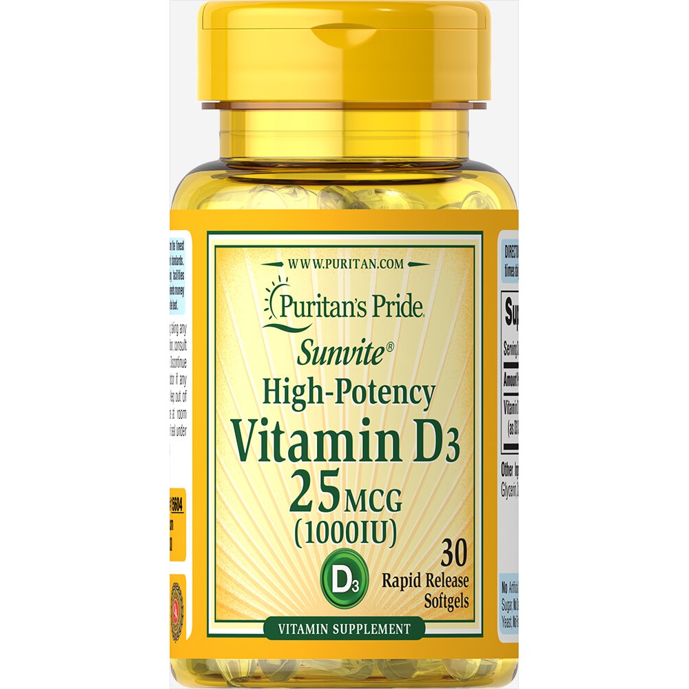 Viên uống tăng cường hấp thu canxi Puritan's Pride Vitamin D3 1000 IU 100v