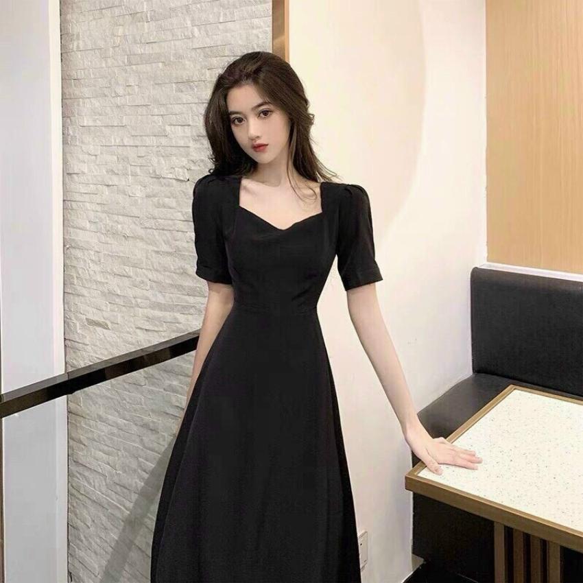 [freeship]Đầm nữ dự tiệc, đầm dự tiệc tay phồng, đầm dự tiệc xòe, đầm công chúa cổ vuông tay dài  form dáng chuẩn GIRLY STORE