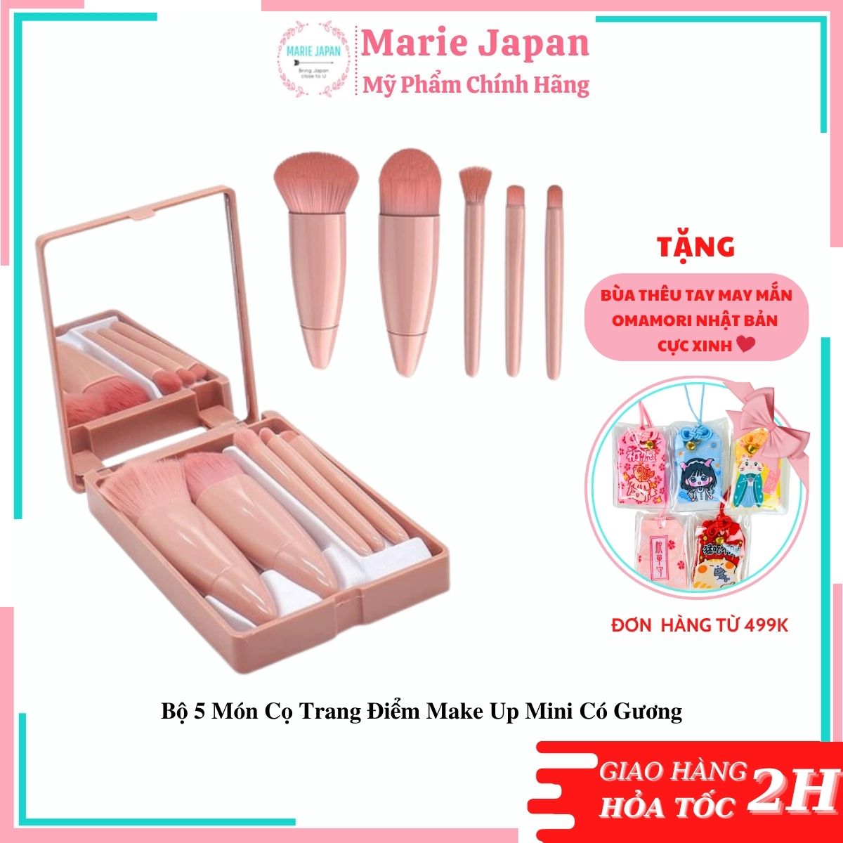 Bộ 5 món cọ trang điểm make up mini có gương