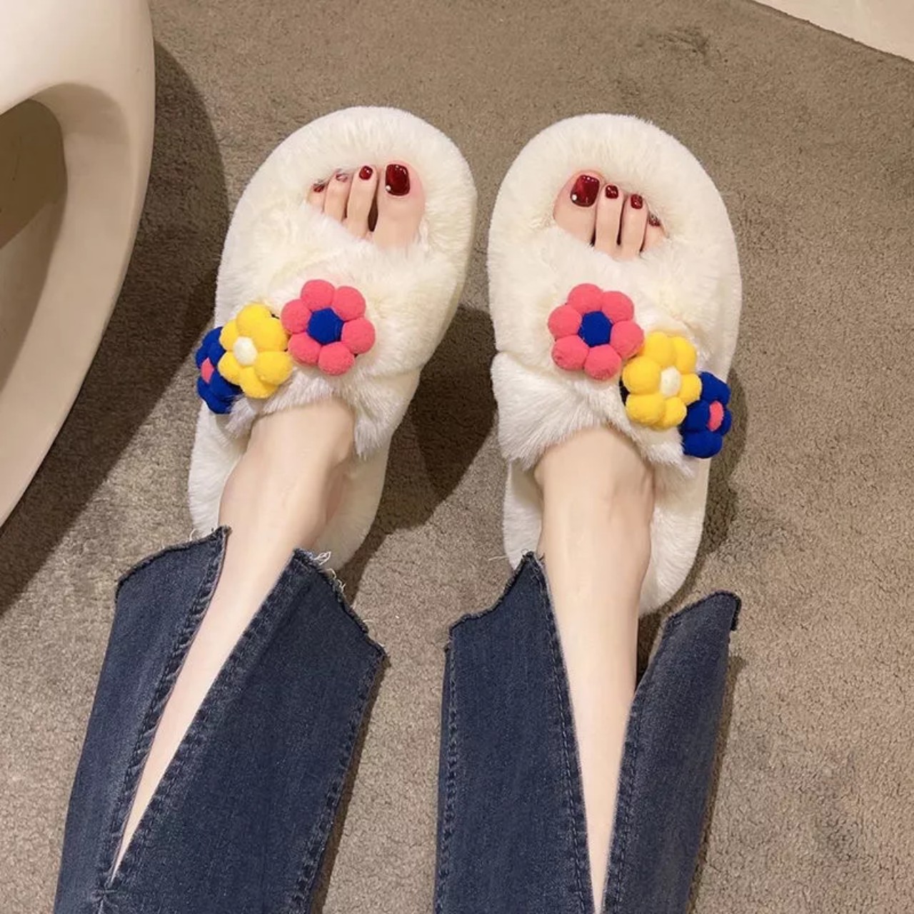 Dép lông chéo hoa đế cao 5cm - hàng quảng châu