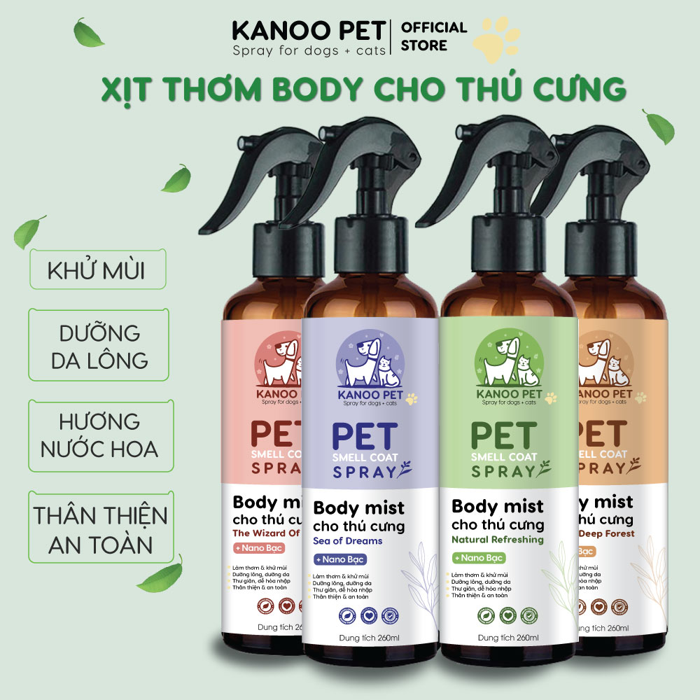 Xịt thơm cho chó mèo Kanoo Pet 260ml – Body mist khử mùi thú cưng, thơm lâu, dịu nhẹ, dưỡng da, lông