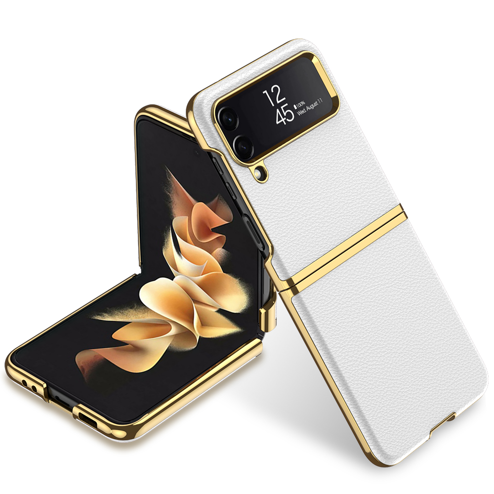 Newwhotluxury Ốp điện thoại da trơn bề mặt mạ điện cho Samsung Galaxy Z Flip 4 Ốp lưng mỏng cứng giao hàng miễn phí