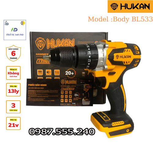 Thân Máy Khoan pin HUKAN HK-533BL không chổi than 3 chức năng