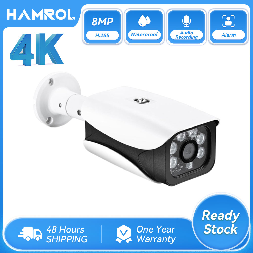 Hamrol 8mp ultra hd 5mp 4mp audio h.265 poe ip camera ai face detection alert waterproof video surveillance cctv camera ir night vision p2p xmeye