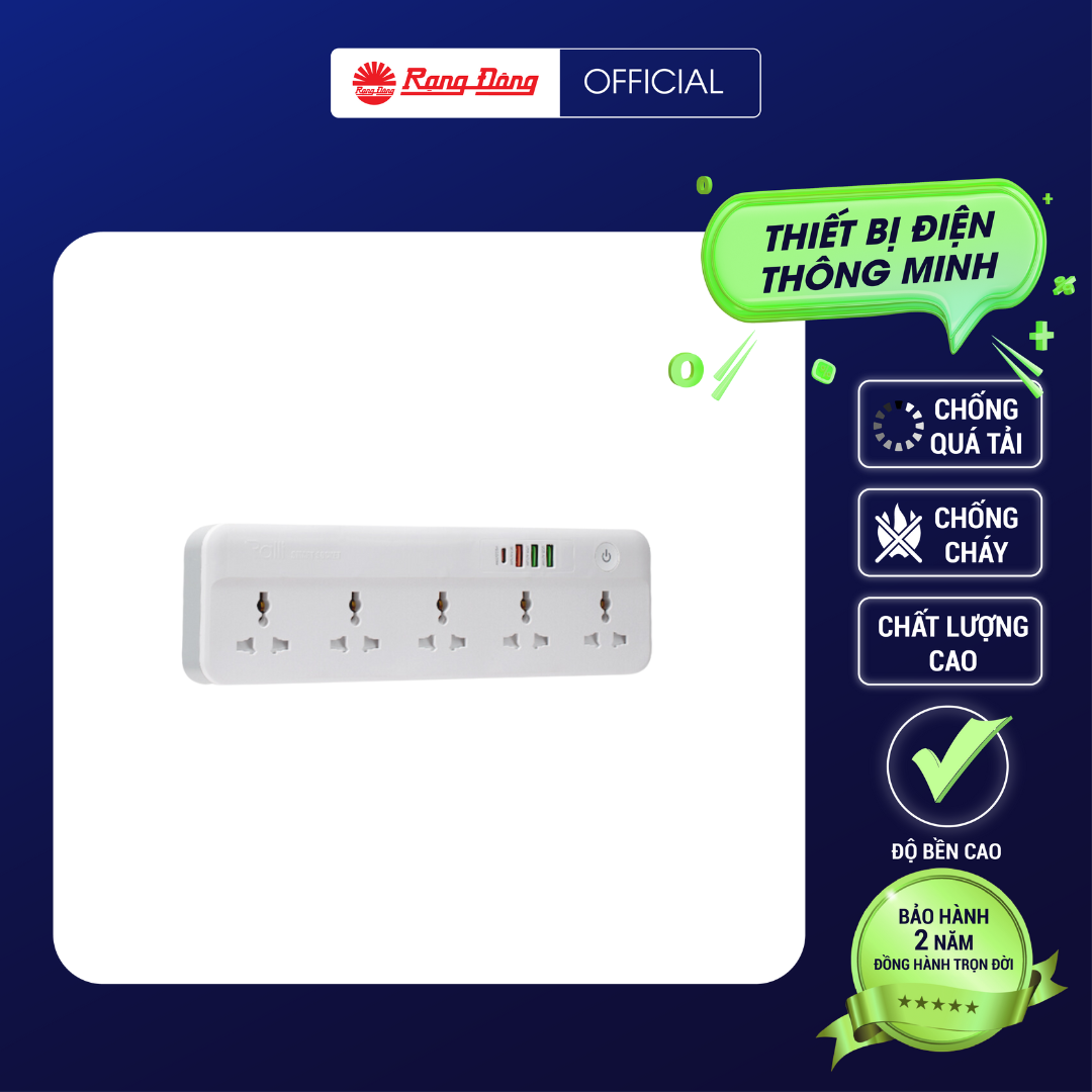 Ổ cắm thông minh Wifi mới nhất chính hãng Rạng Đông. Model: OC09.WF.USB 5C/10A điều khiển thông minh trên app, tiện lợi.Tặng kèm ổ cắm wifi đơn OC01