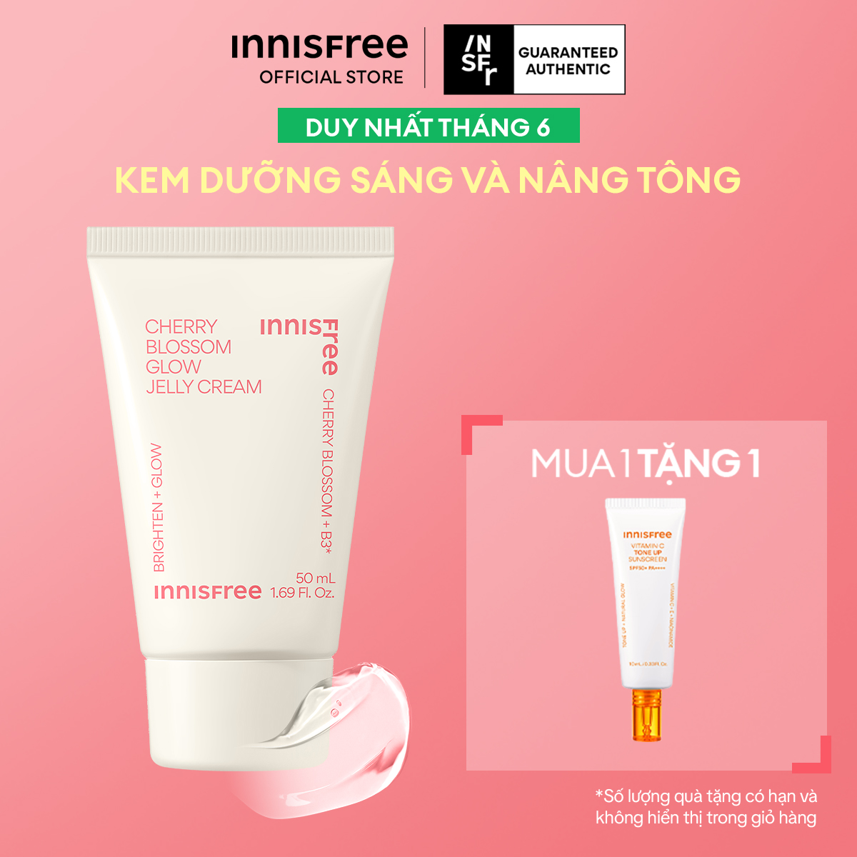 Kem nâng tông, dưỡng sáng làm đều màu da từ hoa anh đào INNISFREE Cherry Blossom Tone Up Cream 50ml