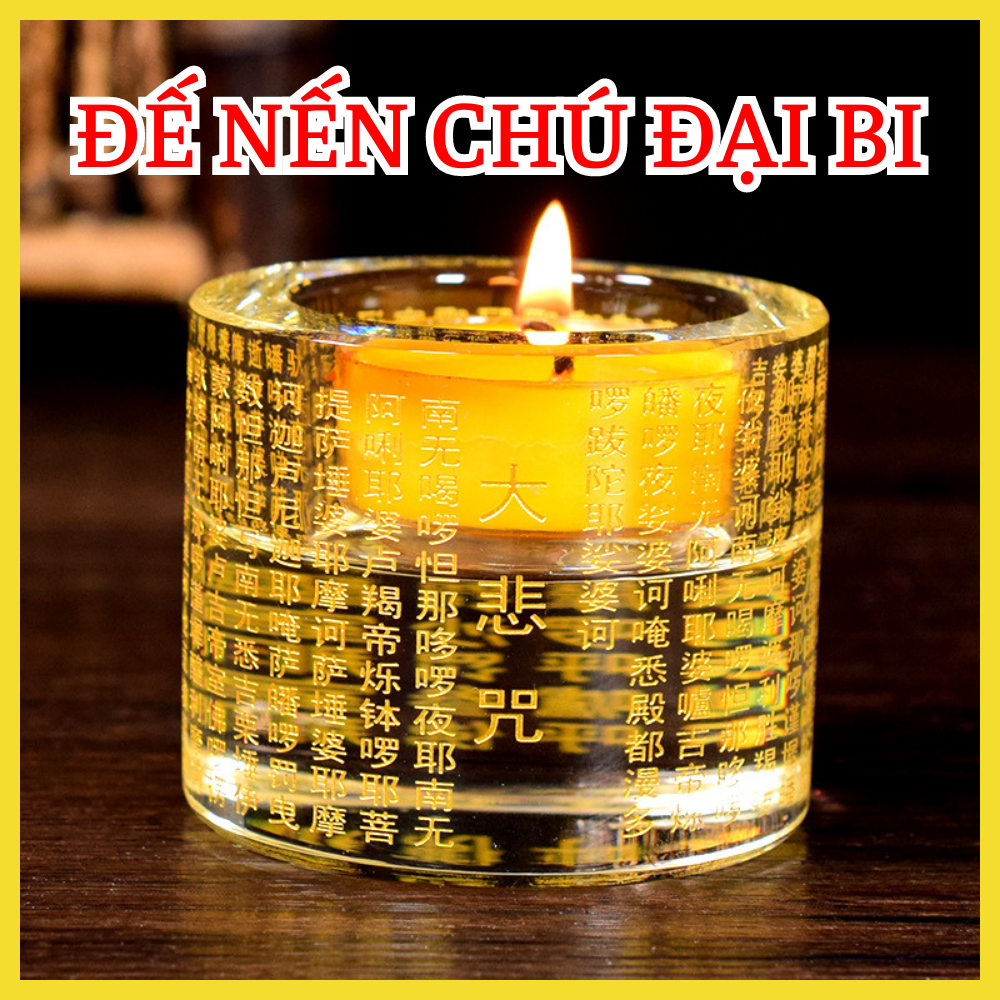 Đế nến Chú Đại Bi pha lê cao cấp trang trí ban thờ, cúng dường chư Phật- 🙏Decor Home An🙏