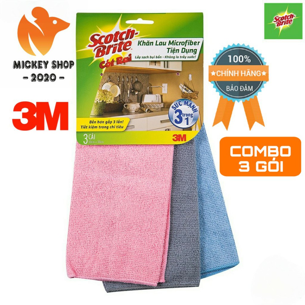 [KHUYÊN DÙNG] Combo 3 Gói 3 cái khăn Scotch Brite 3M Lau bếp Microfiber Tiện Dụng - USA