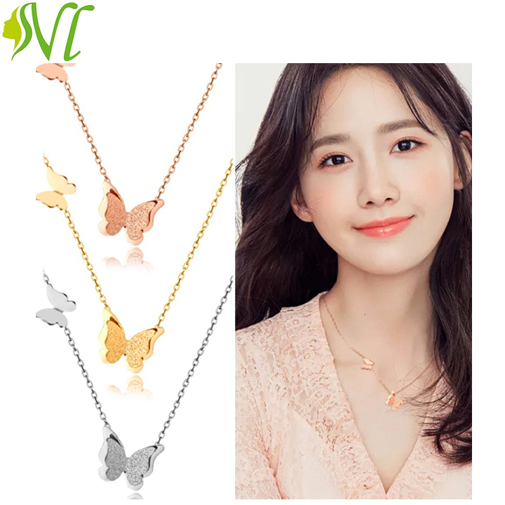 Dây chuyền titan con bướm mạ vàng phun cát không đen dị ứng sài nước tốt