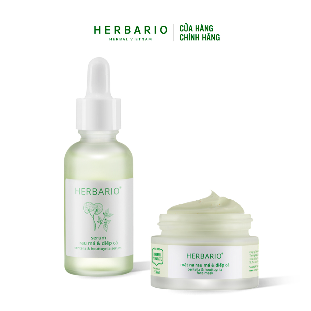 Combo Serum Rau má & Diếp cá Herbario 30ml + Mặt nạ Rau má & Diếp cá Herbario 30ml thuần chay