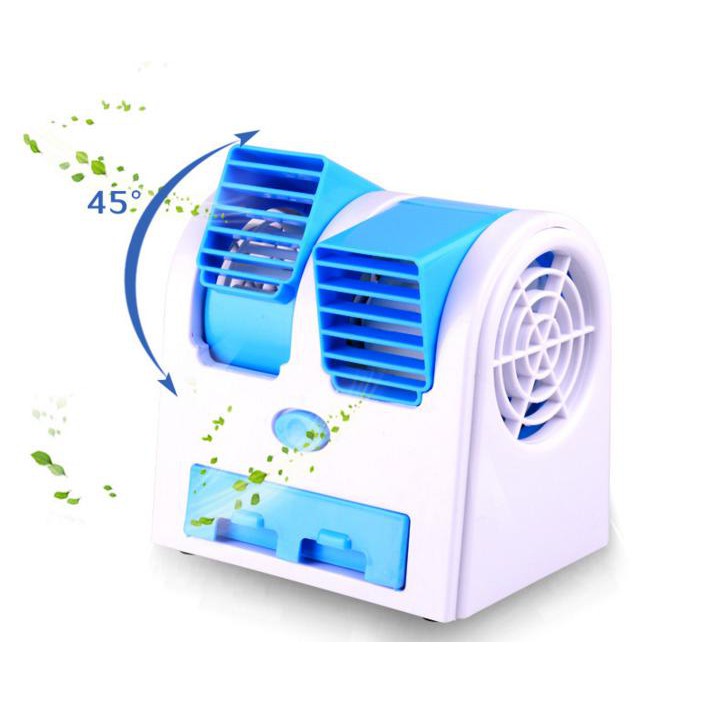 Quạt đá điều hòa mini 2 cửa gió chạy điện 5v hoặc 3 pin aa màu xanh dương