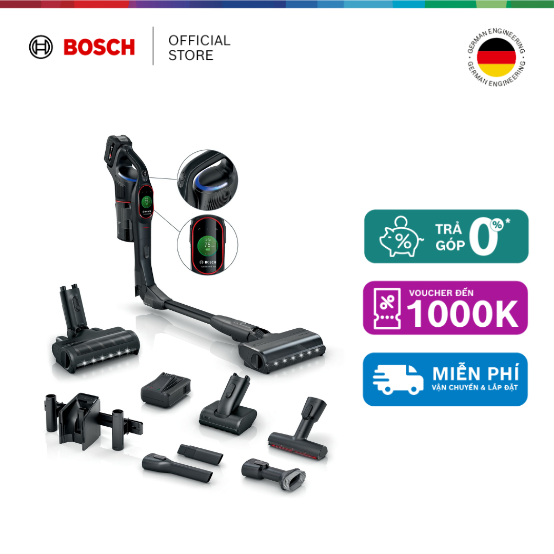Máy Hút Bụi Không Dây Bosch BCS1051POW Pin 100 Phút, Công Nghệ MicroClean - Unlimited 10 ProPower