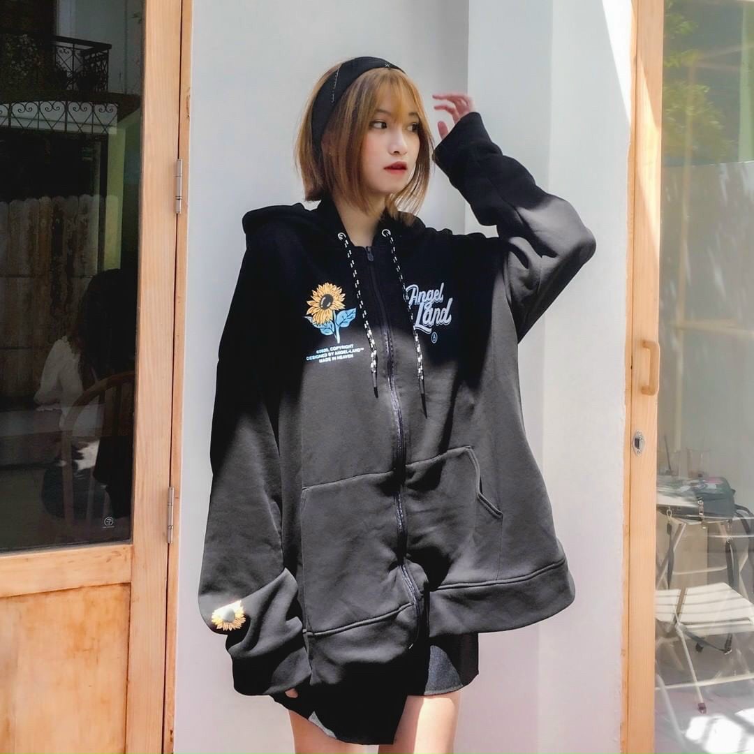 Áo hoodie, áo khoác hoodie Nỉ Nam Nữ cực đẹp mềm mịn, chất thun nỉ bông thoáng mát in cây hoa hướng dương và angel land (nón 2 lớp có dây kéo)