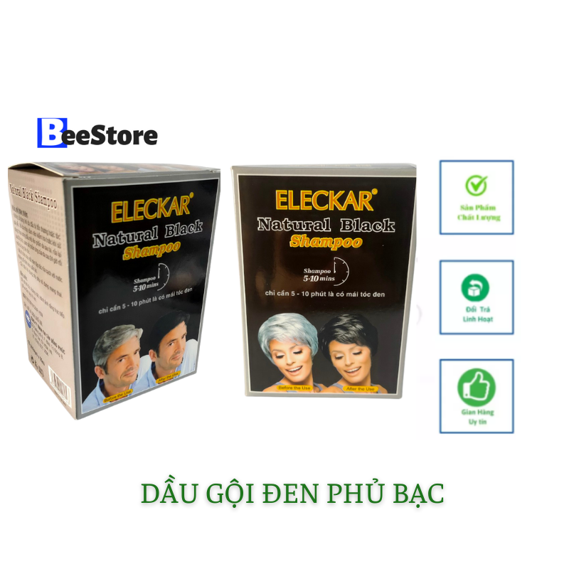 Dầu gội đen phủ bạc tự nhiên eleckar tại nhà, hộp 10 gói 25ml