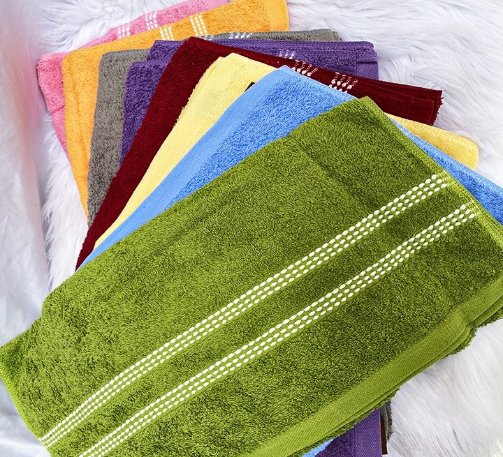 Khăn tắm cotton 100% - Khăn tắm cotton cao cấp 50x100 đẹp mắt 2 sọc ngang chất vải mềm mịn dày thấm hút cực tốt bền màu không phai