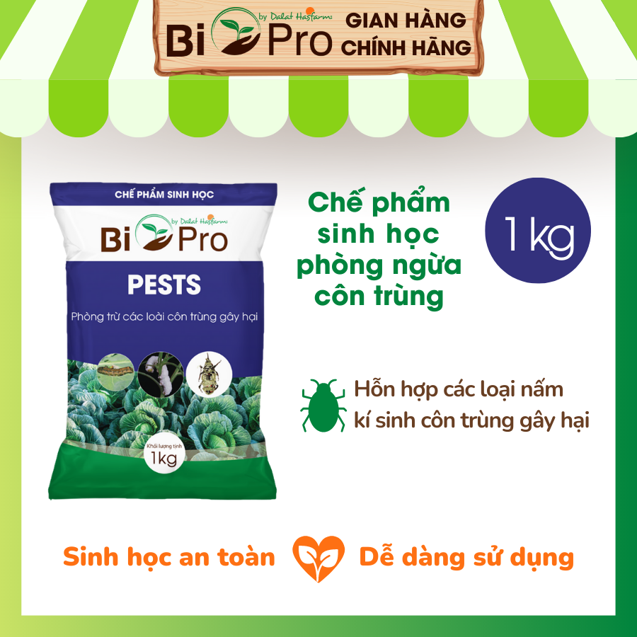 Chế phẩm sinh học nấm ký sinh côn trùng 1kg BIO-PESTS cho rau hữu cơ, hoa, cây ăn quả, cây công nghiệp, an toàn sức khỏe, thân thiện môi trường