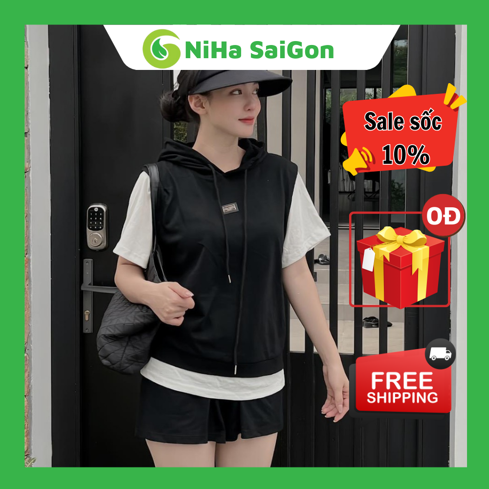 Set đồ đi chơi áo mũ phối tay siêu hot, chất vải cotton khô siêu mát có 3 size S,M,L