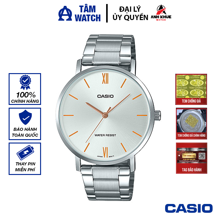 Đồng hồ nam dây kim loại casio standard chính hãng anh khuê mtp-vt01d-7budf