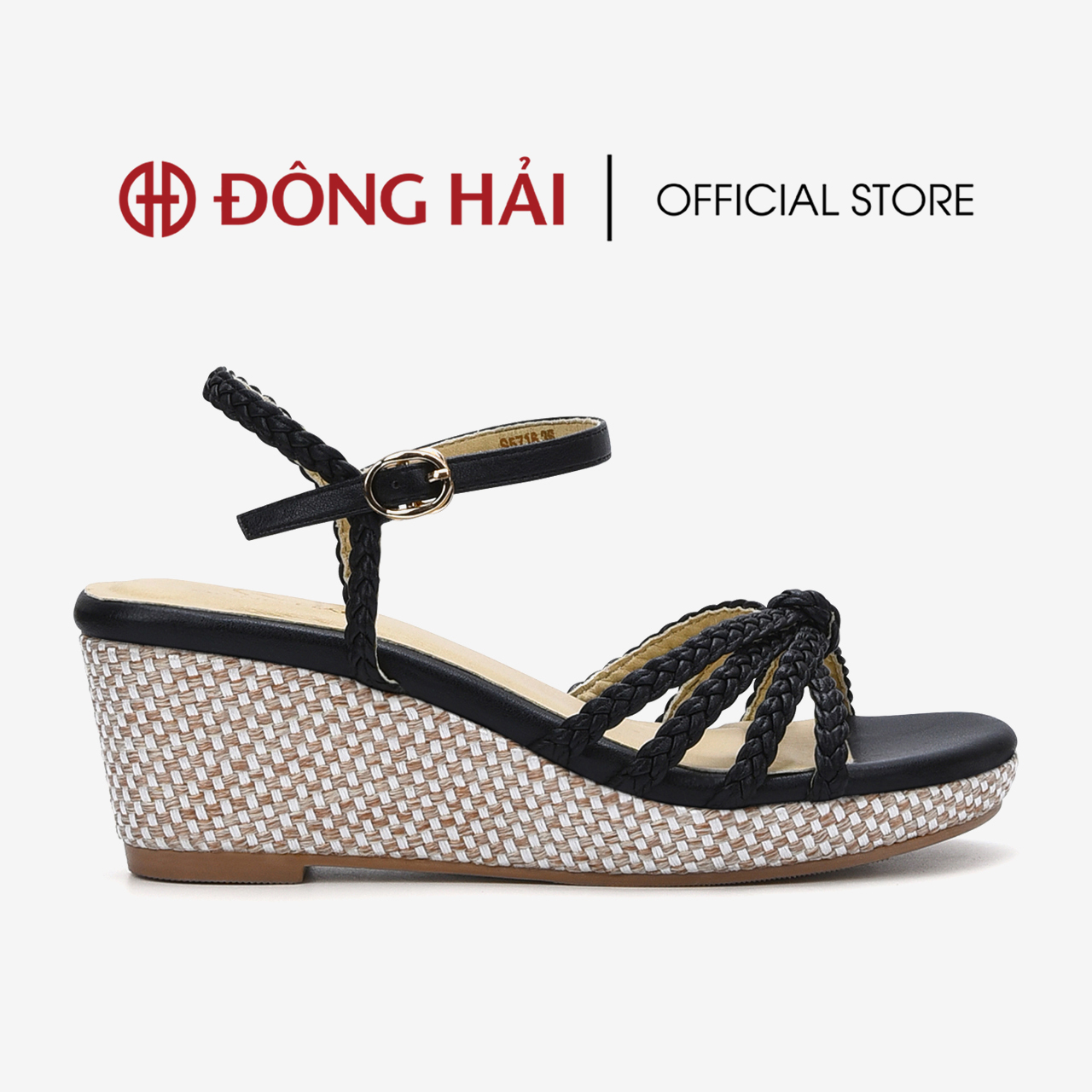 Giày Sandal đế xuồng nữ Đông Hải quai đan chéo đế cói 7cm  tôn dáng chất microfiber cao cấp - S5716