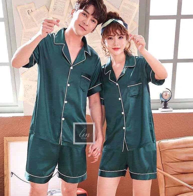 Bộ lụa mặc nhà nữ trơn cộc tay quần cộc chất lụa siêu mềm p90