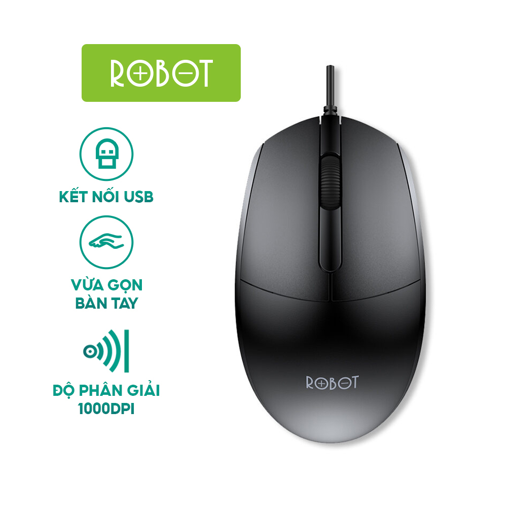 Chuột có dây Robot M120 chuột kết nối usb thiết kế kiểu dáng văn phòng giá rẻ nhỏ gọn tiện dụng vừa vặn bàn tay độ chính xác cao cho máy tính xách tay laptop phù hợp văn phòng dạy online học online l hàng chính hãng