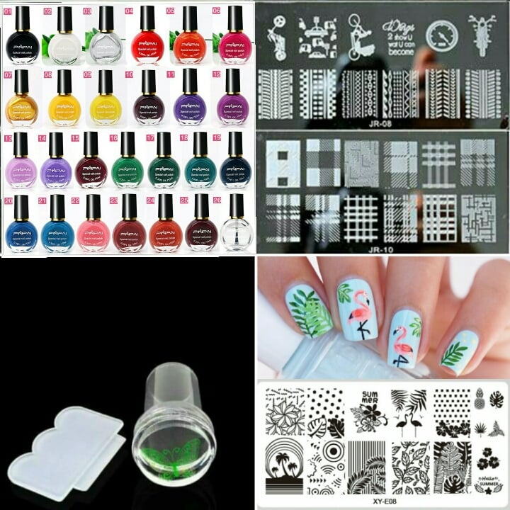Combo Bộ Con dấu + khuôn in +Sơn in tạo hình trang trí móng tay nghệ thuật chuyên dụng