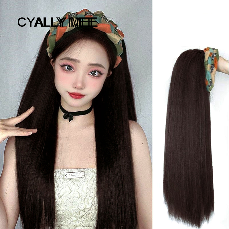 Cyally meetóc giả nữ băng đô tóc giả tóc thẳng dài màu đen băng đô lười tóc giả một mảnh dễ mặc vô hình tóc dài tóc giả che nửa đầu