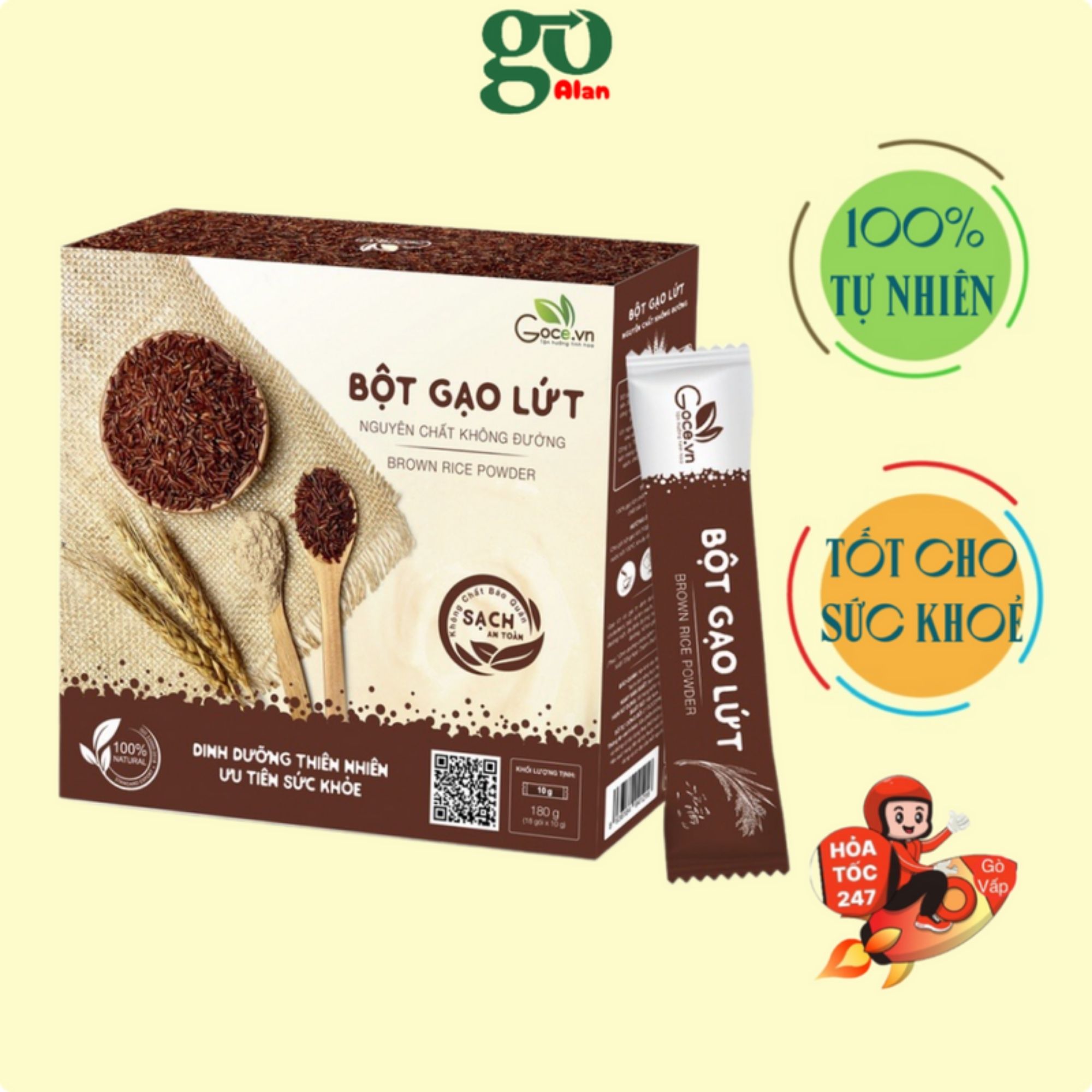 [CHÍNH HÃNG] Bột gạo lứt nguyên chất GOCE - 180g (18 gói x 10g)