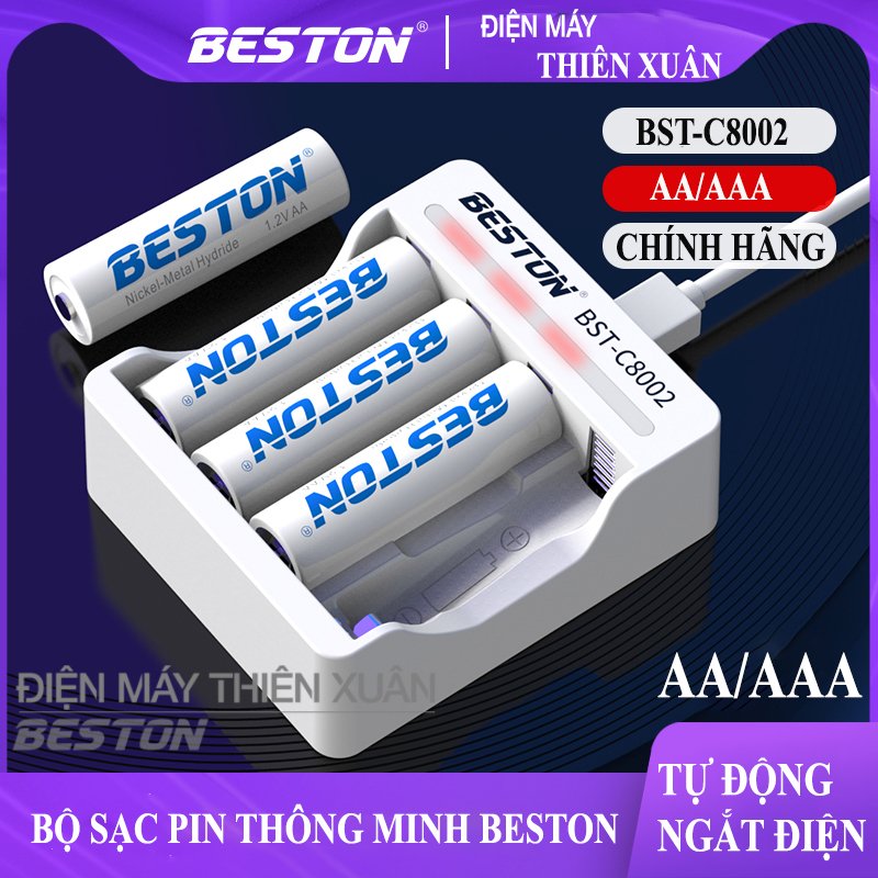 Sạc Pin AA AAA Beston C8002, pin dung lượng cao Cho Micro Karaoke loa, đồ chơi trẻ em, đồng hồ, thiết bị điện tử, đèn flash, pin máy ảnh, xe điều khiển, đèn pin siêu sáng, loa kẹo kéo