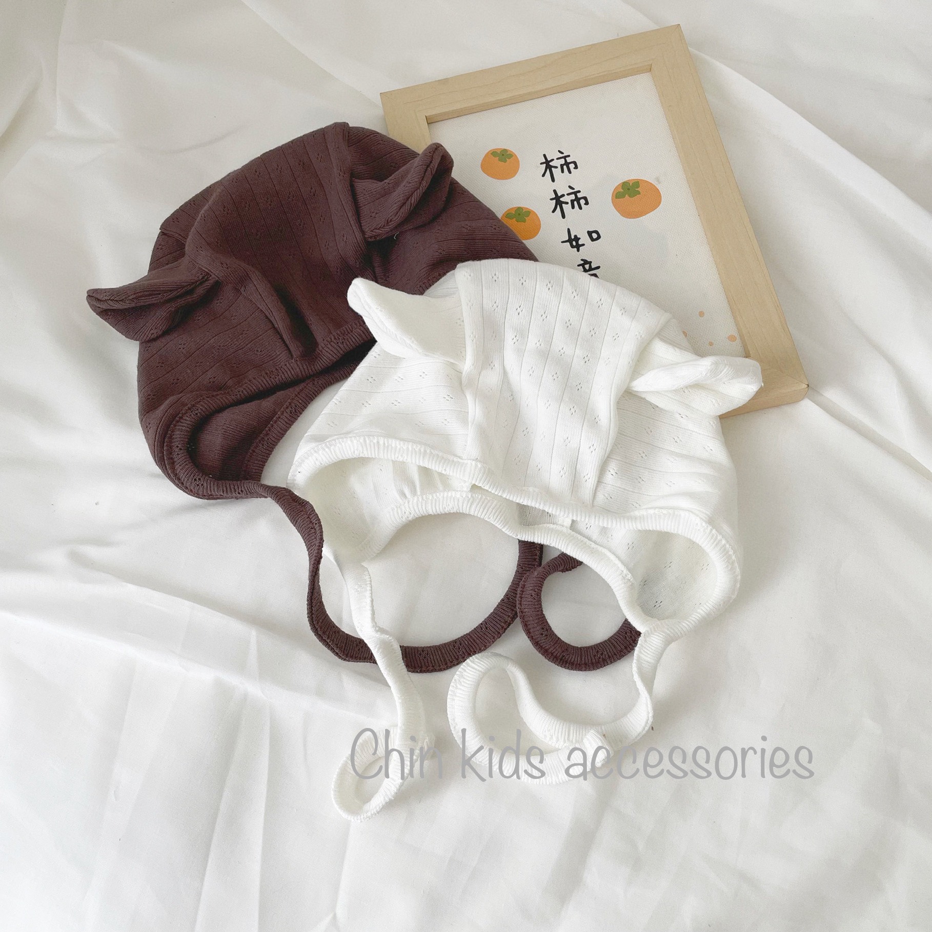 Mũ tròn tai gấu nâu cho bé chất liệu cotton thông hơi len mỏng