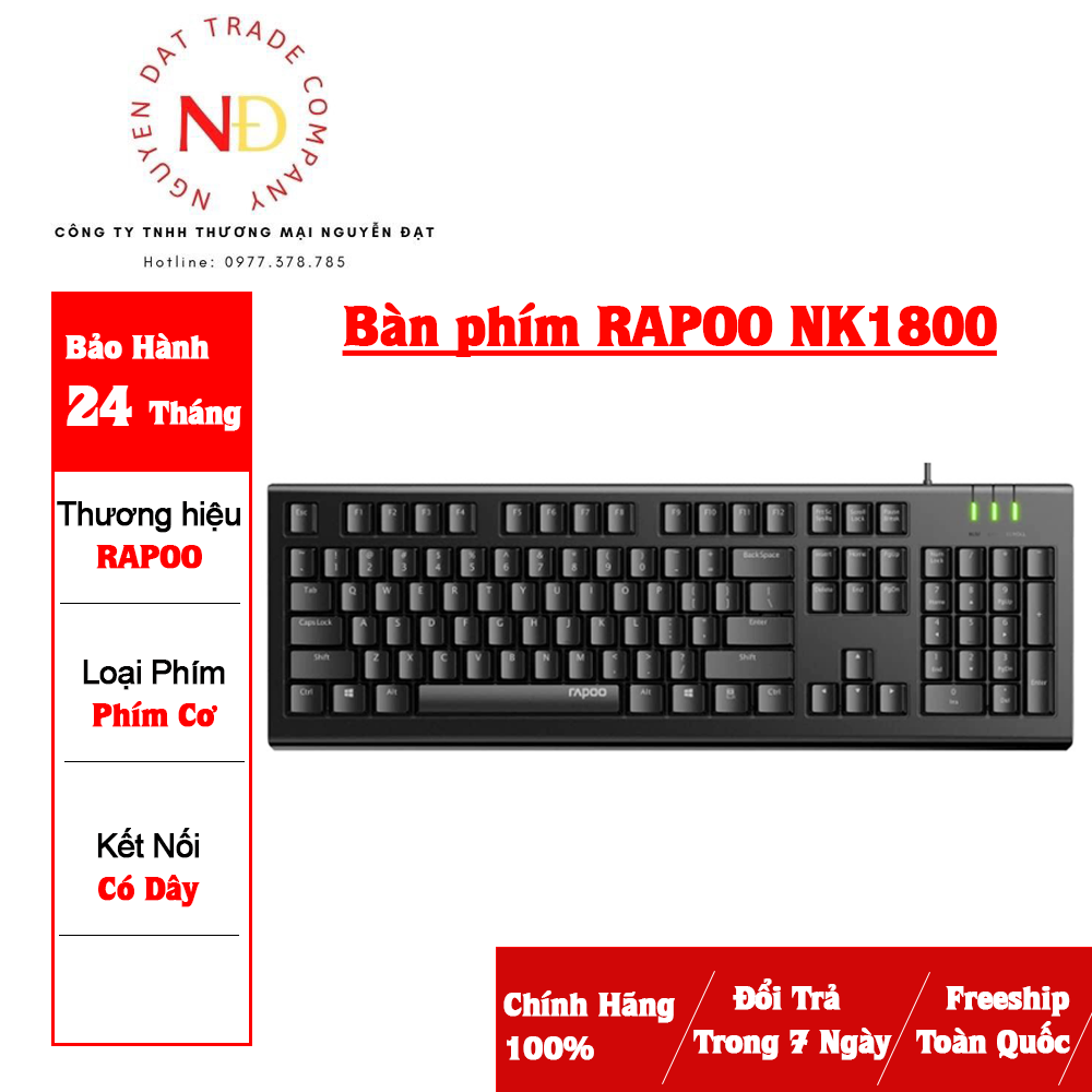 Bàn phím có dây rapoo nk1800 usb black chính hãng,bảo hành 24 tháng