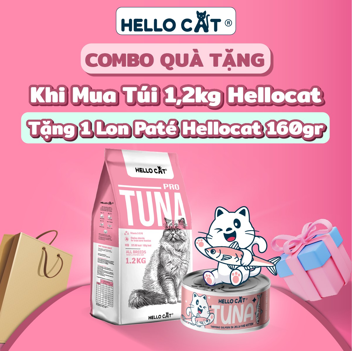 Thức ăn hạt vị cá ngừ Hello cat cho mọi loại mèo