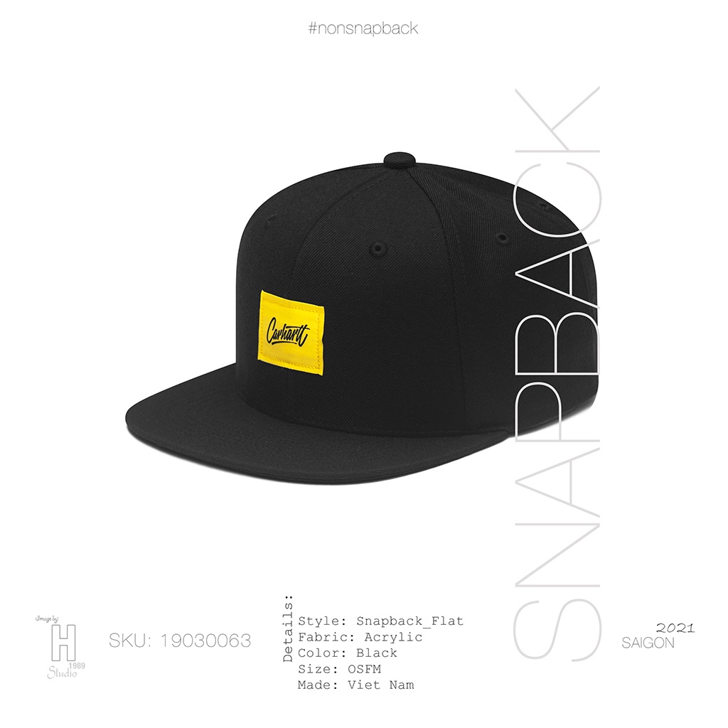 Mũ snapback thời trang nam màu đen cao cấp logo Carhartt vàng thêu nổi hàng chất lượng tiêu chuẩn xuất khẩu free size