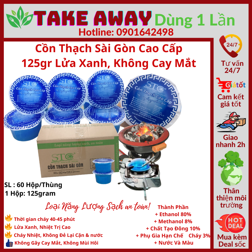 Cồn thạch sài gòn nhóm bếp cồn bếp than, lửa xanh - không cay mắt - không mùi, cồn thạch sài gòn cao cấp