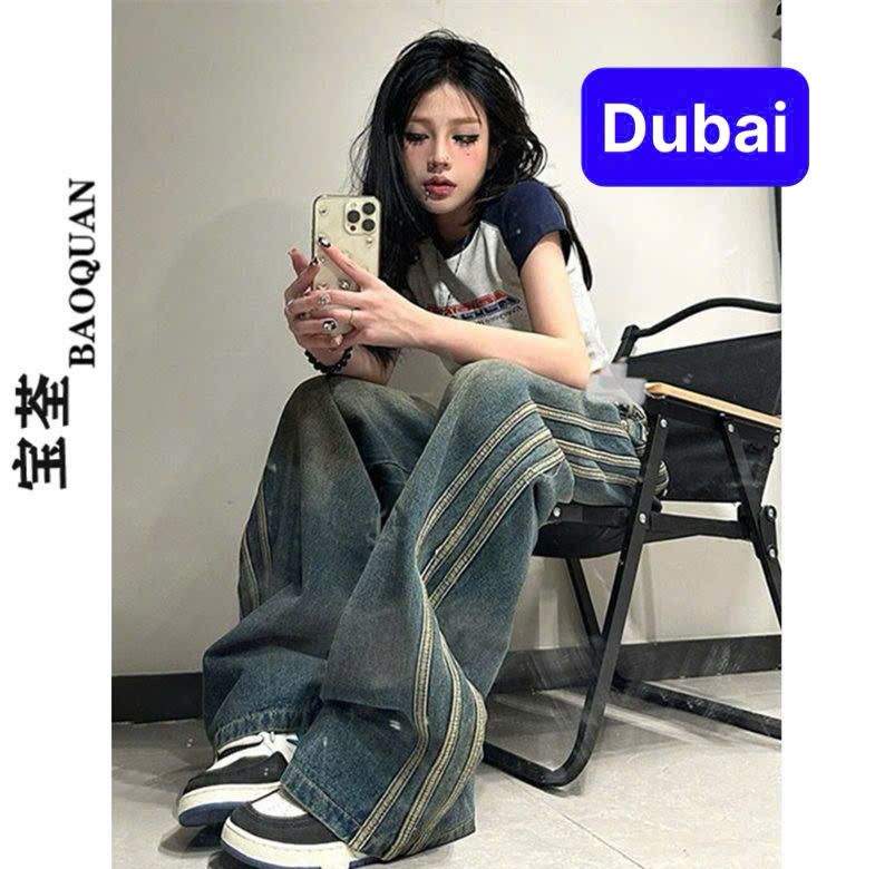 QUẦN JEANS NAM NỮ ỐNG LOE RỘNG THẲNG VIỀN SỌC BÊN NHẸ NHÀNG KIỂU RETRO MỸ PHONG CACH SANG CHẢNH - DUBAI FASHION