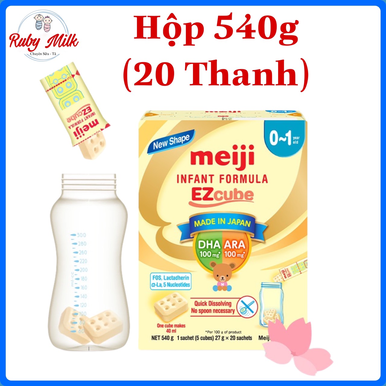  Sữa Meiji Thanh Nhập Khẩu Số 0 hộp 20 Thanh  540g  Cho bé 0 - 12 tháng 