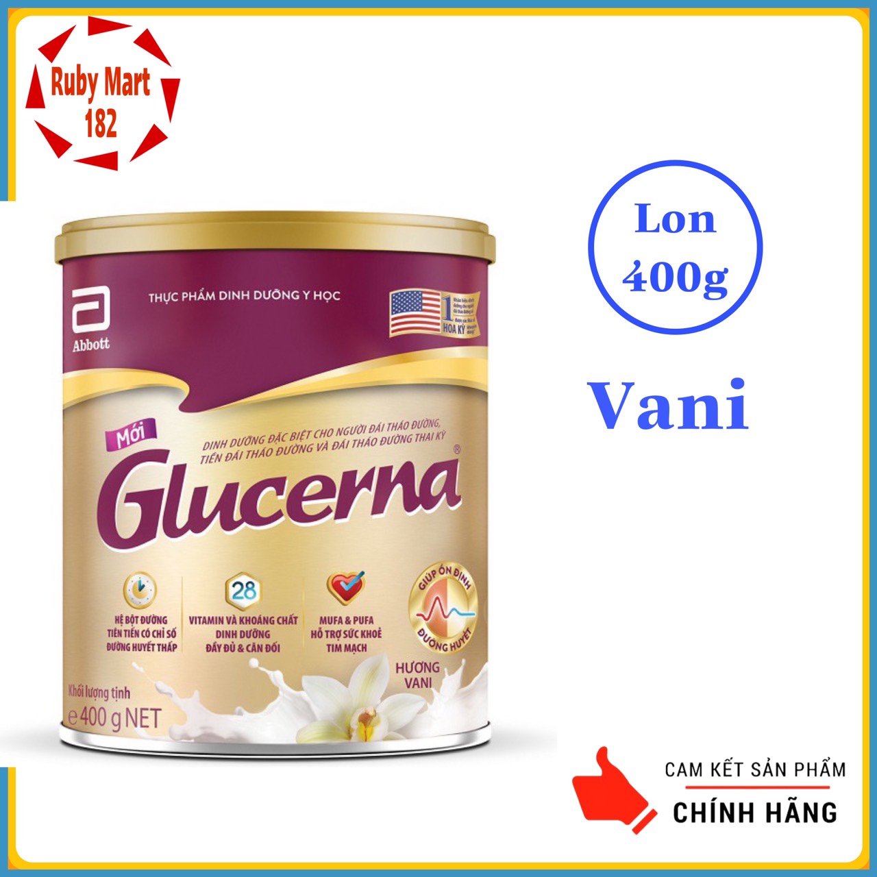 Sữa bột glucerna vani / lúa mạch lon 400g - dành cho người tiểu đường